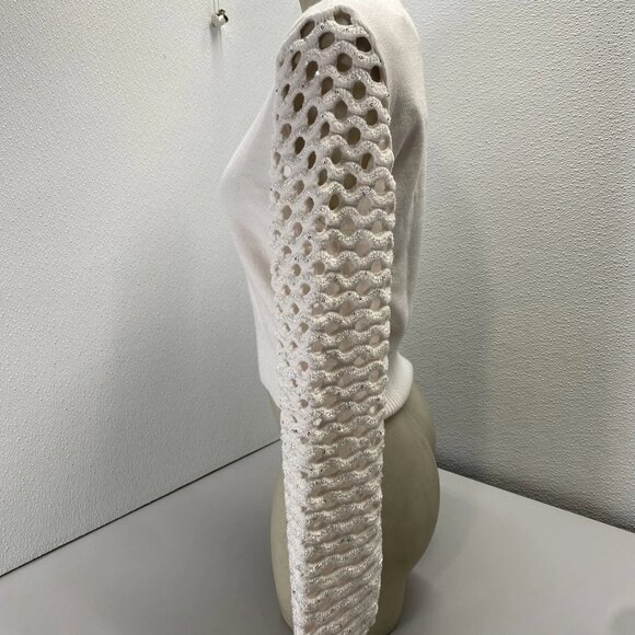 NEW MARIA PAVAN Womens Sequin Braided Long Sleeve Soft Sweater Size S White - Picture 6 of 12